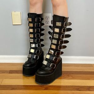 Demonia black Trinity buckle boots